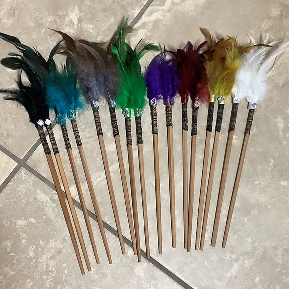 🌸 2PC HAIR PIECE FEATHER BLING LACE CHOPSTICKS BOHO CHIC BOHEMIAN TRIBAL EARTH - Picture 3 of 9